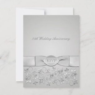 Placa RSVP Floral de Cinzas de Prata de Fita IMPRE