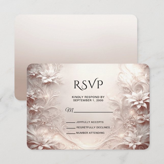 Placa RSVP Floral de Ivory Branca (Frente/Verso)