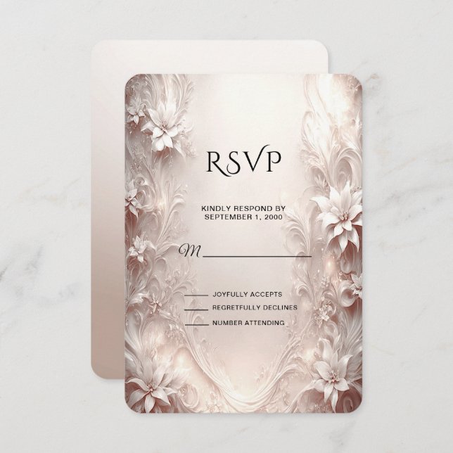 Placa RSVP Floral de Ivory Branca (Frente/Verso)