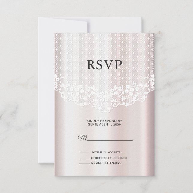Placa RSVP Floral de Lace Branco Elegante (Frente)