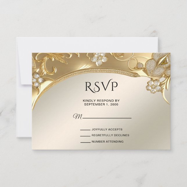 Placa RSVP Floral de Ornamentado Dourada (Frente)