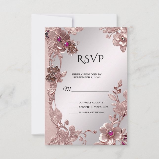 Placa RSVP Floral de Ornamentado Rosa (Frente)