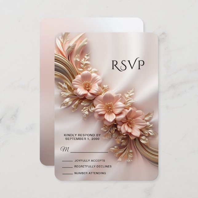 Placa RSVP Floral de Pêssego Laranja Elegante (Frente/Verso)