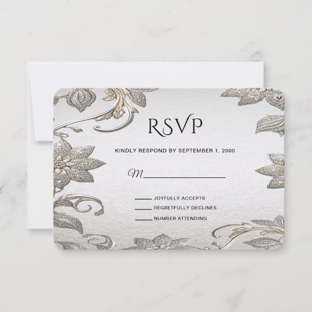 Placa RSVP Floral de Prata Dourada (Frente)