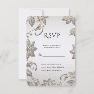 Placa RSVP Floral de Prata Dourada