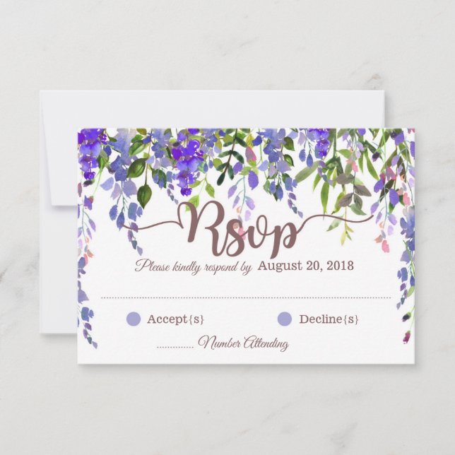 Placa RSVP Floral de Wisteria Purple (Frente)