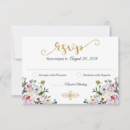 Placa RSVP Floral do Marinho Boho Peony Dourada n