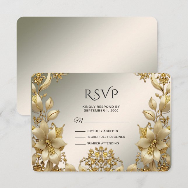 Placa RSVP Floral do ouro (Frente/Verso)
