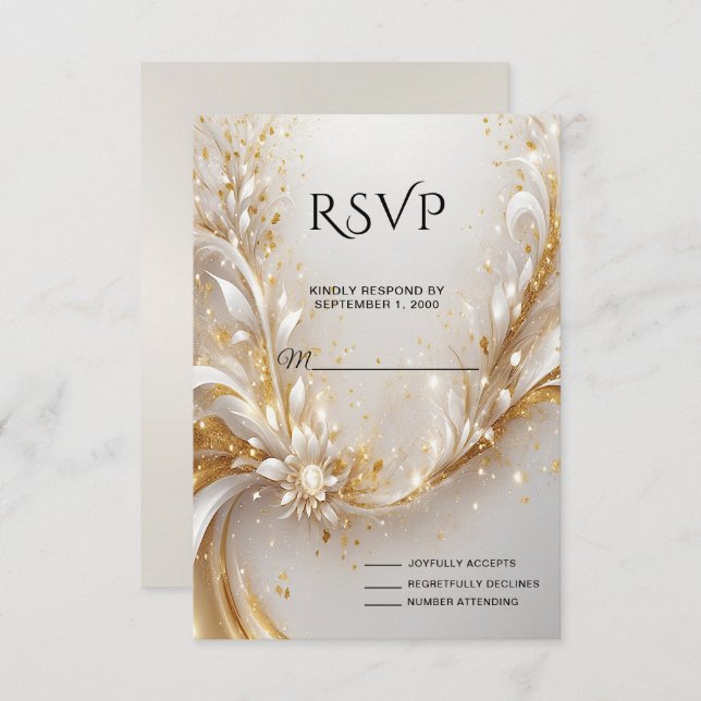 Placa RSVP Floral Dourada branca (Frente/Verso)