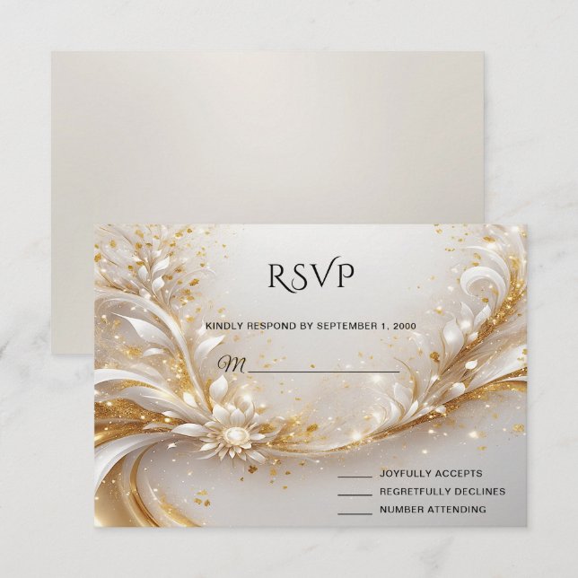 Placa RSVP Floral Dourada branca (Frente/Verso)