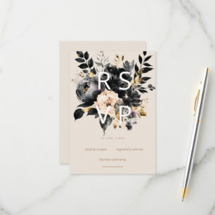 Placa RSVP Floral Dourada Preta-Branco