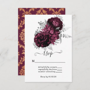 Placa RSVP Floral e Casamento tema damasco Burgund