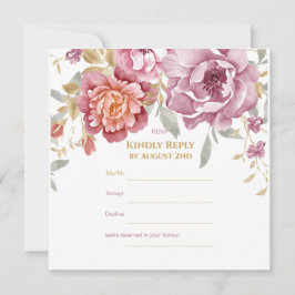 Placa RSVP Floral e Dourada Elegante