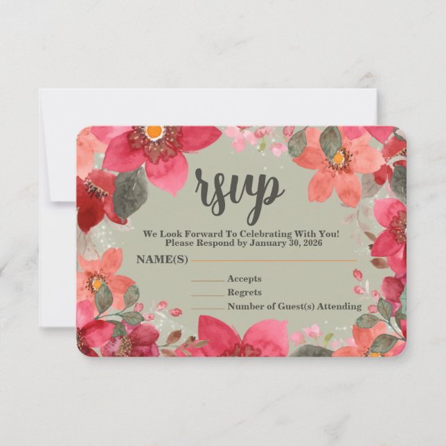 Placa RSVP Floral Elegante Rosa E Pêssegada (Frente)