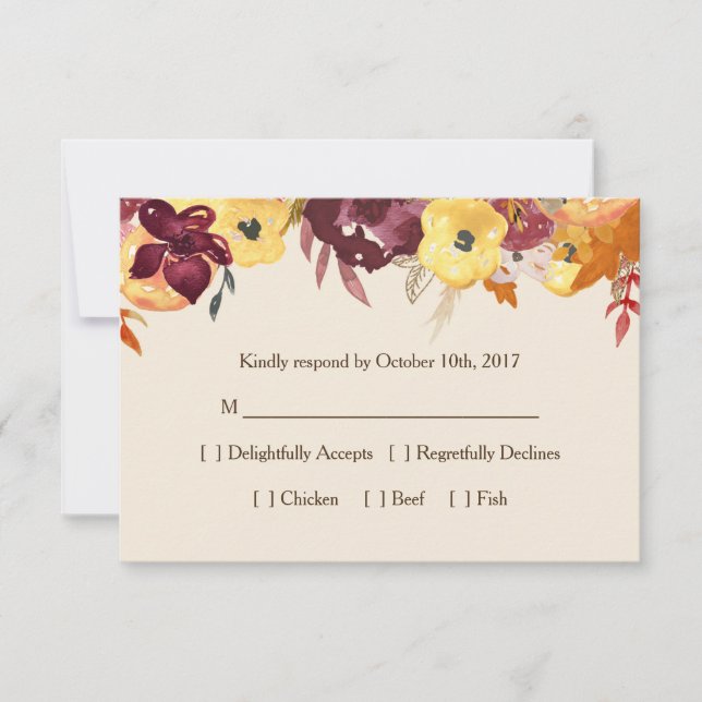 Placa RSVP Floral Fall para Casamento ou Chá de pa (Frente)