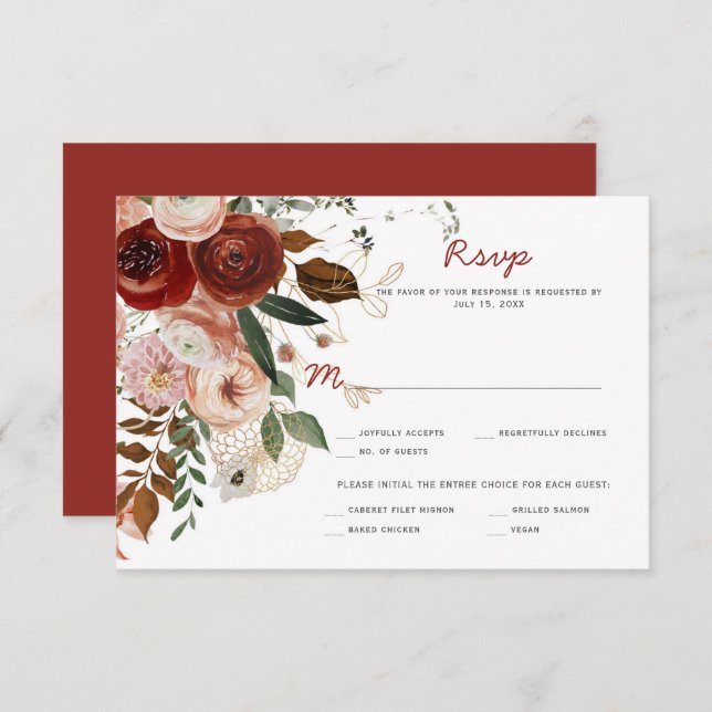 Placa RSVP Floral Floral de Boho de outono (Frente/Verso)