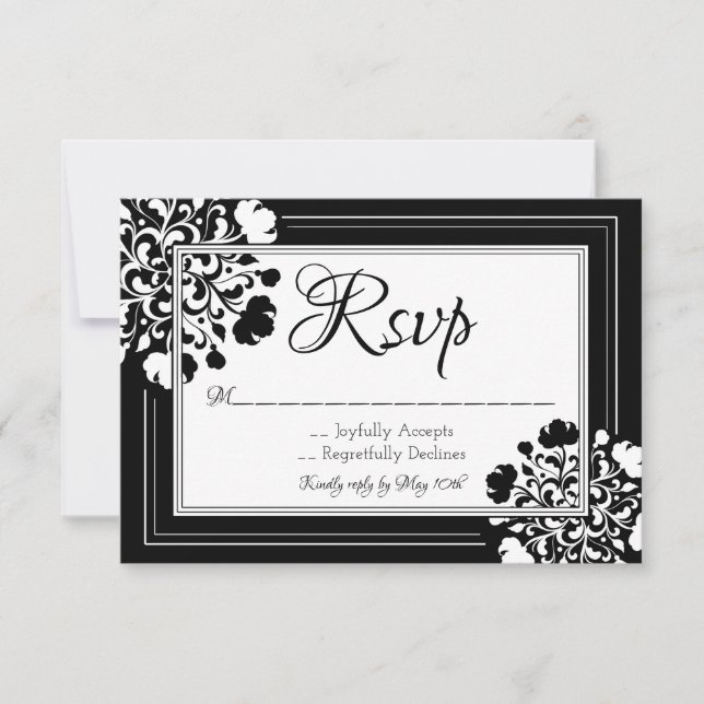 Placa RSVP Floral na moda preto e branco (Frente)