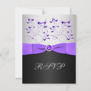 Placa RSVP Floral Preta, Roxa e Prata