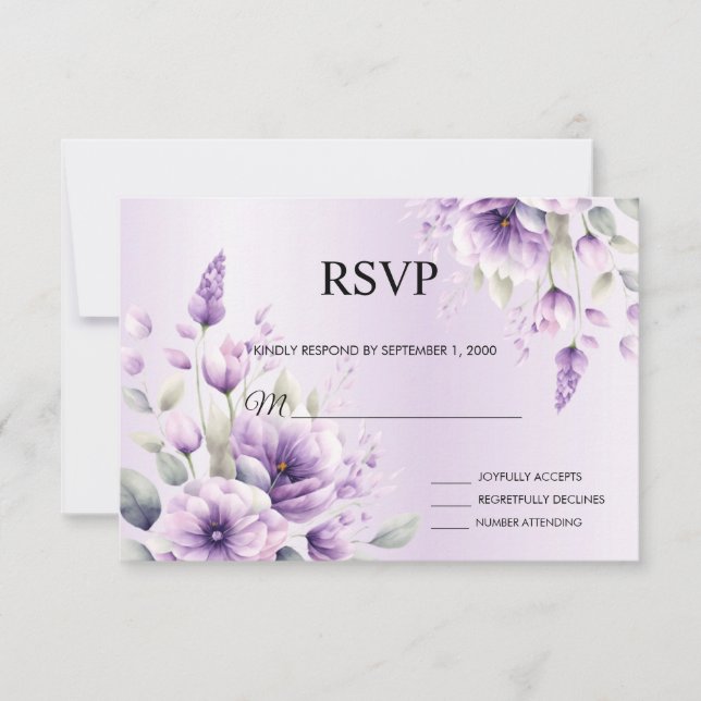 Placa RSVP Floral Purple Watercolor (Frente)