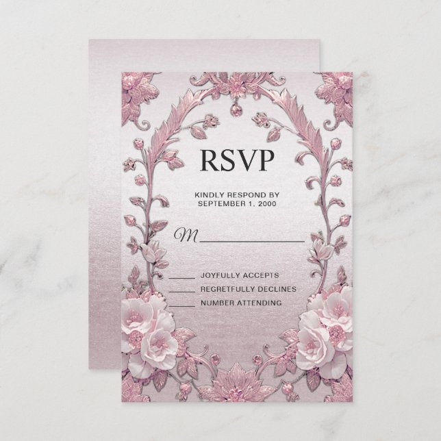 Placa RSVP Floral Rosa Única (Frente/Verso)