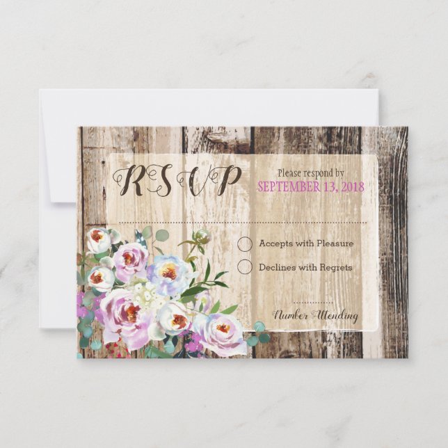 Placa RSVP Floral Rustic Boho Chic Peony (Frente)