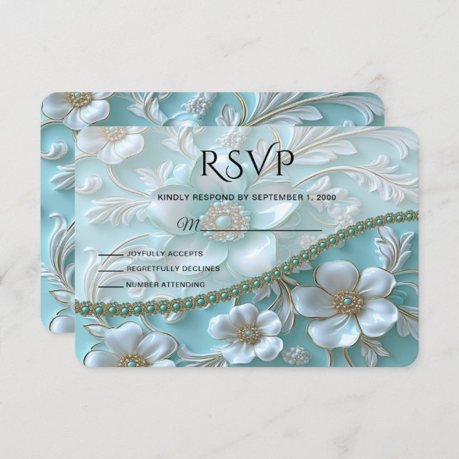 Placa RSVP Floral Teal White (Frente/Verso)