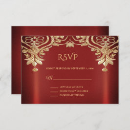Placa RSVP Floral Vermelha Moderna Dourada