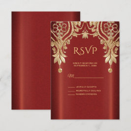 Placa RSVP Floral Vermelha Moderna Dourada
