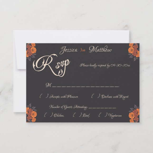 Placa RSVP Formal Elegante das Flores Laranja (Frente)