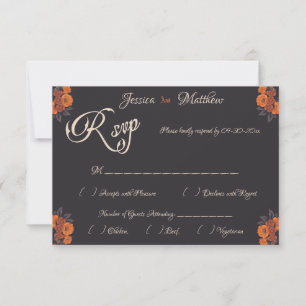 Placa RSVP Formal Elegante das Flores Laranja