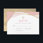 Placa RSVP Geométrica Rosa e Dourada Bat Mitzvah<br><div class="desc">Esta placa moderna e chic Bat Mitzvah RSVP/response/response/response apresenta um fundo branco com quadros geométricos dourados falsos em cor-de-rosa. O verso apresenta um fundo dourado falso. Altere a cor de fundo e personalize-a para as suas necessidades. Você pode encontrar produtos correspondentes na minha loja.</div>