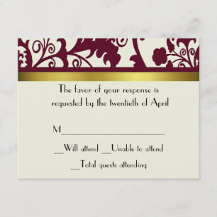 Placa RSVP Maroon e damask branca