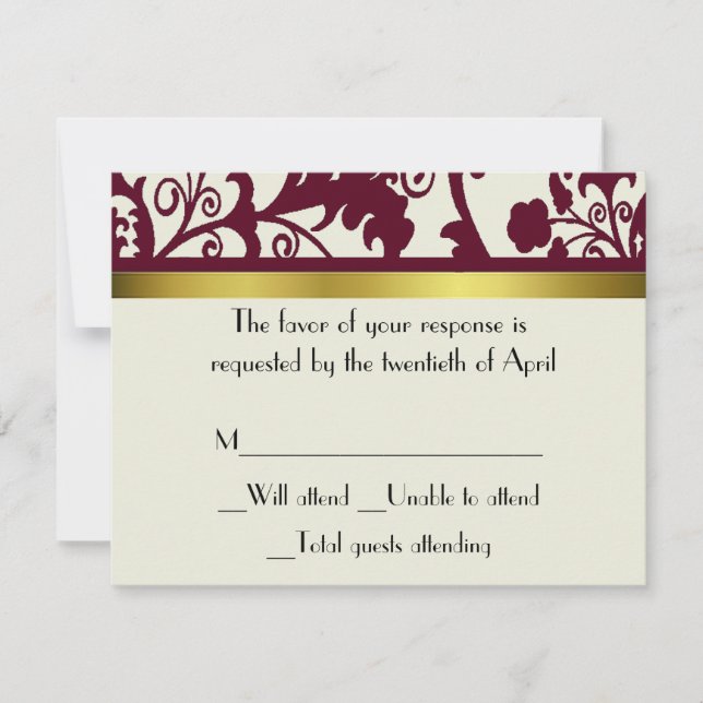 Placa RSVP Maroon e damask branca (Frente)