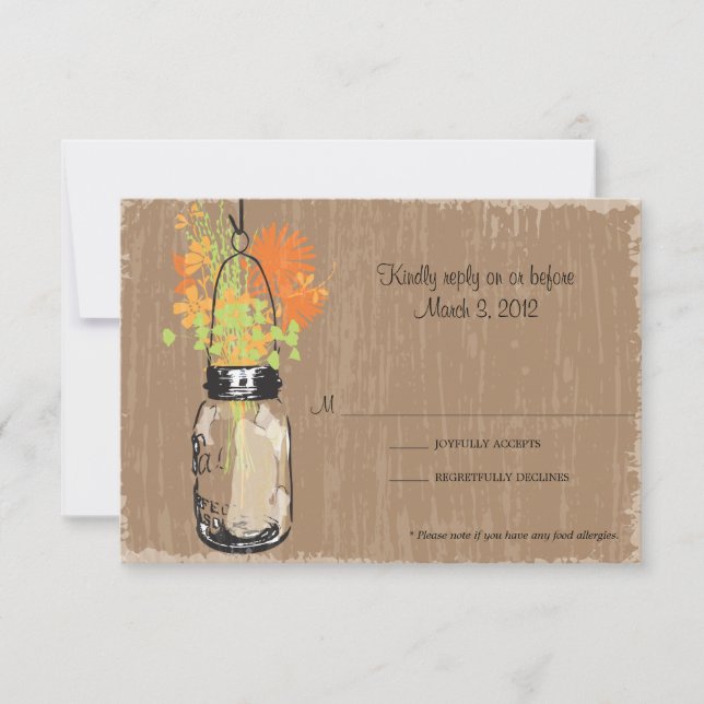 Placa RSVP Mason Jar e Firefly (Frente)