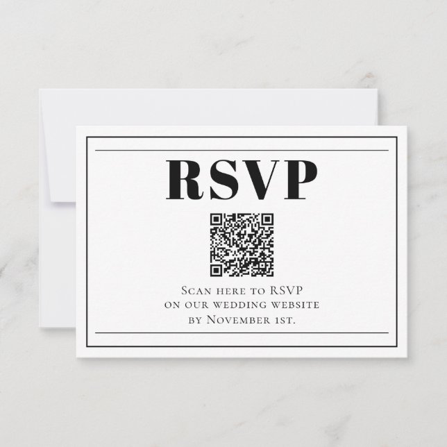 Placa RSVP Mínima de Código QR Preta e Branca (Frente)