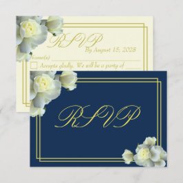 Placa RSVP Mínima de RSVP Azul Rosas Brancas Azul