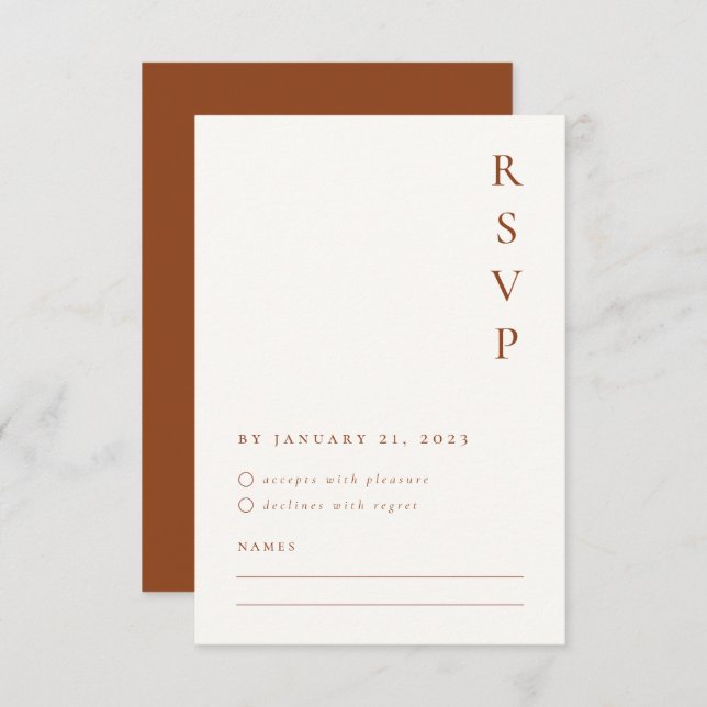 Placa RSVP Minimalista Laranja Queimada (Frente/Verso)