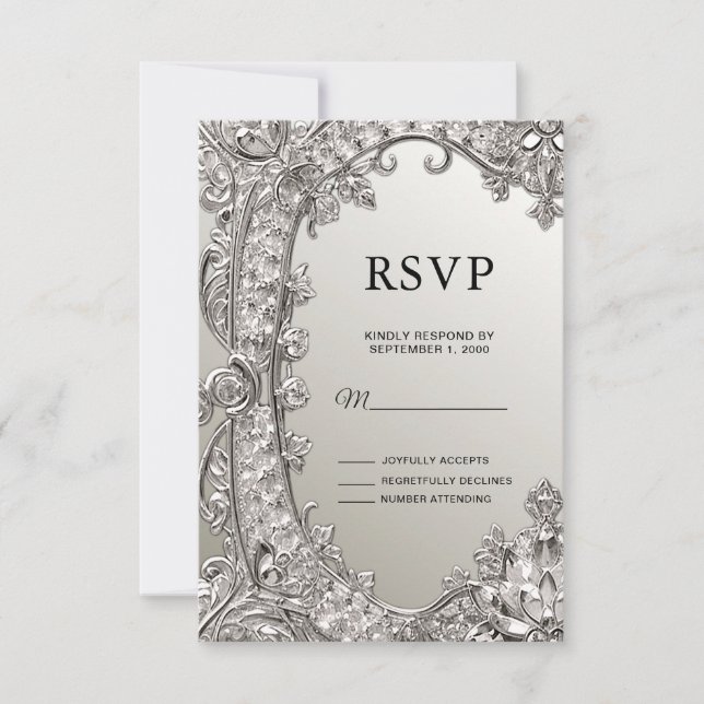 Placa RSVP Moderna do Ornamentado Prata (Frente)