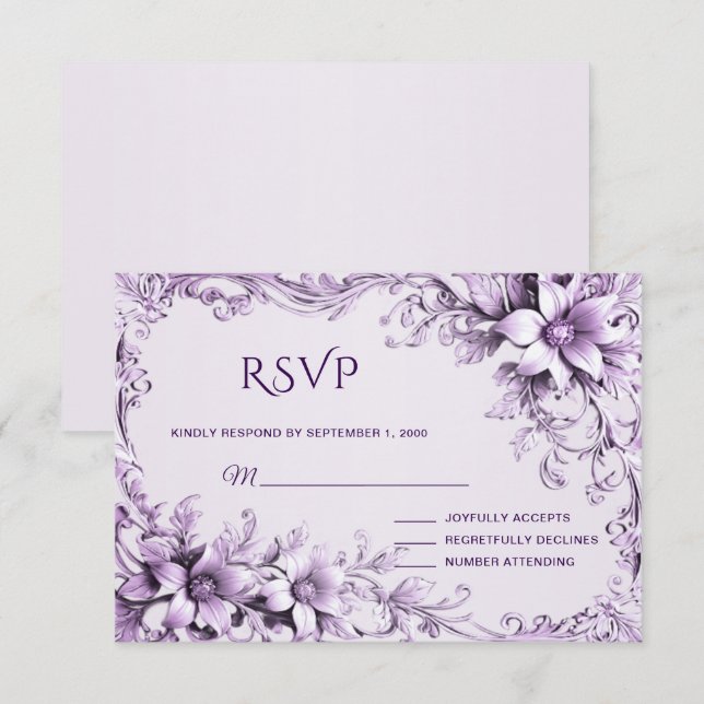 Placa RSVP na moda Purple Flowers (Frente/Verso)