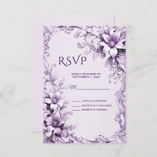 Placa RSVP na moda Purple Flowers (Frente/Verso)