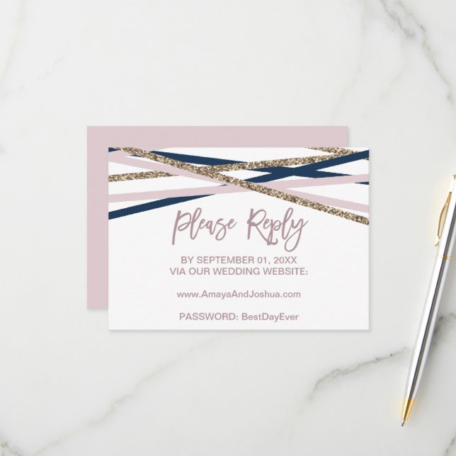 Placa RSVP Online para marinho Blush e Streamers D (Frente/Verso In Situ)
