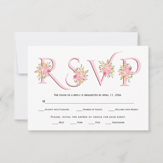 Placa RSVP para a tipografia rosa-claro e rosas ro (Frente)