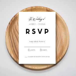Placa RSVP Preta e Branca  Casamento minimalista m