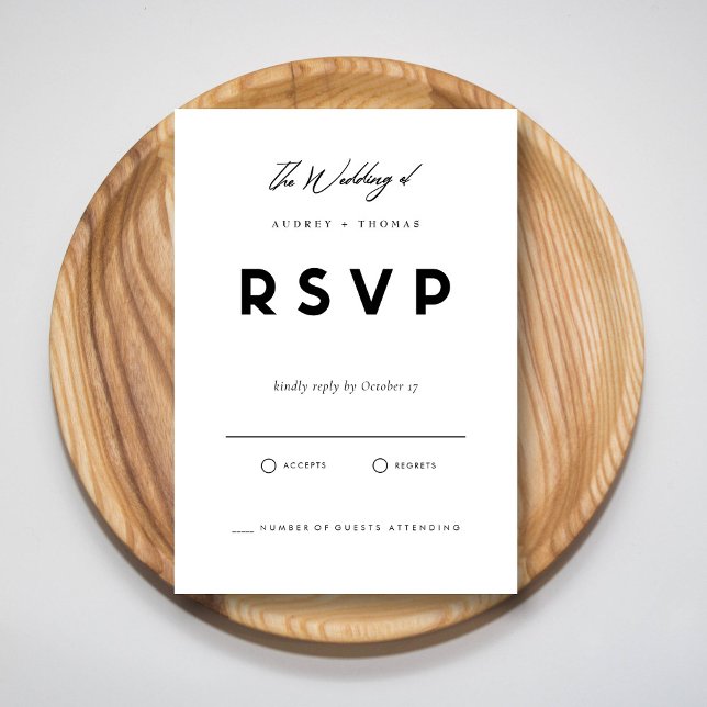 Placa RSVP Preta e Branca |Casamento minimalista m (Contemporary Black & White Simple Wedding RSVP Card)