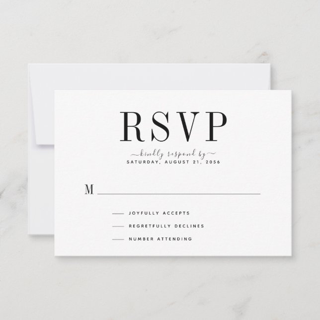 Placa RSVP Preta e Branca de Casamento (Frente)