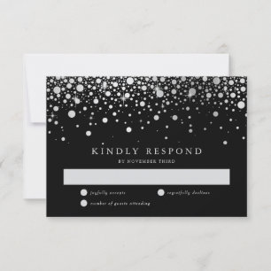 Placa RSVP Preta e Branca do Faux Silver Foil Conf