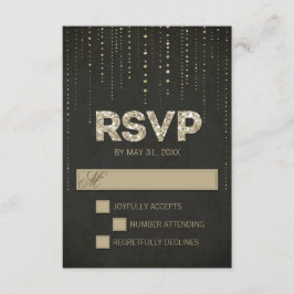 Placa RSVP Preta e Dourada de Olhar para Casamento