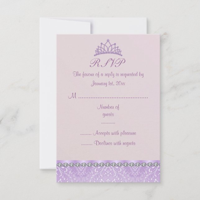 Placa RSVP Purple Tiara & Damask Sweet16 (Frente)