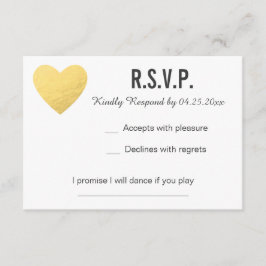 placa RSVP | Resposta | Casamento | Dourado coraçã