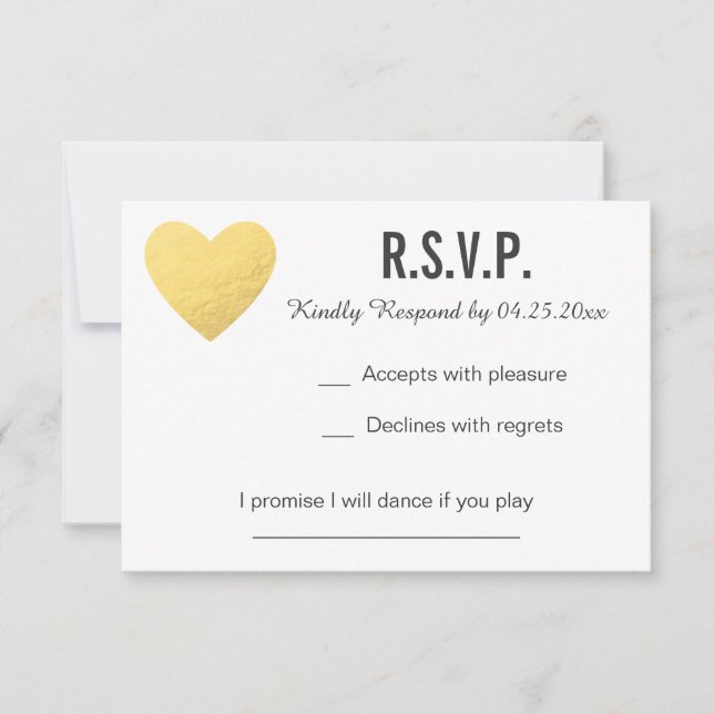 placa RSVP | Resposta | Casamento | Dourado coraçã (Frente)